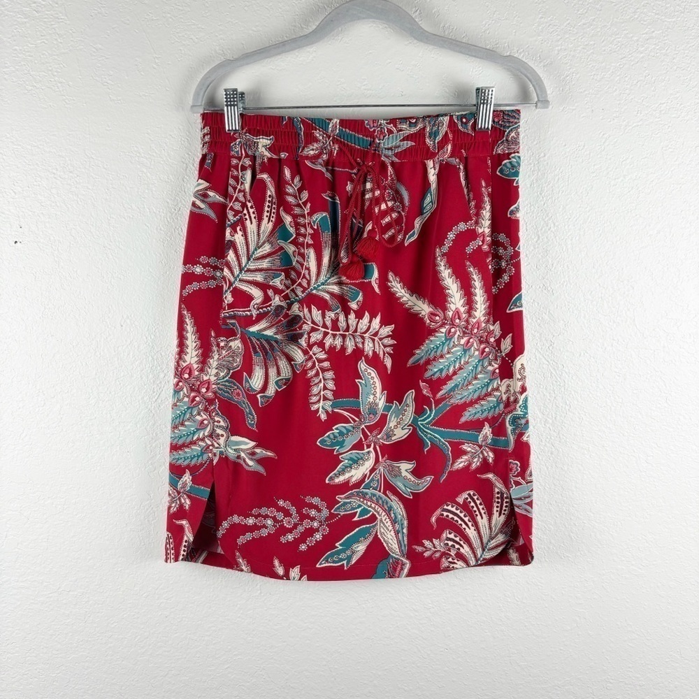 Ann Taylor LOFT Floral Elastic Waist Drawstring Skirt Red Small Casual Work